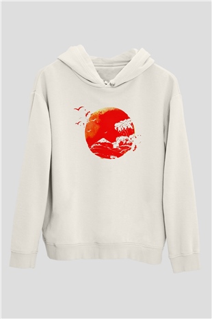 Japonya Beyaz Unisex Kapşonlu Sweatshirt