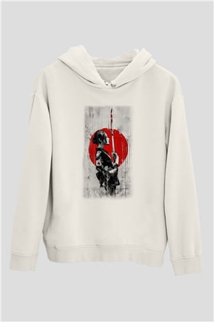 Japonya Beyaz Unisex Kapşonlu Sweatshirt