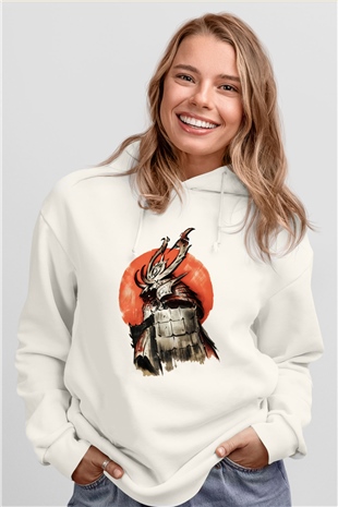 Japonya Beyaz Unisex Kapşonlu Sweatshirt