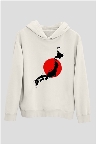 Japonya Beyaz Unisex Kapşonlu Sweatshirt