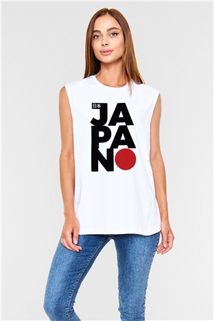 Japonya Beyaz Unisex Kolsuz Tişört