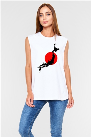 Japonya Beyaz Unisex Kolsuz Tişört