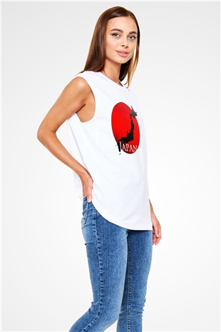 Japonya Beyaz Unisex Kolsuz Tişört