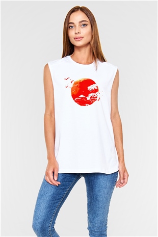 Japonya Beyaz Unisex Kolsuz Tişört