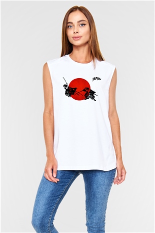 Japonya Beyaz Unisex Kolsuz Tişört