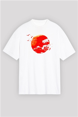 Japonya Beyaz Unisex Oversize Tişört T-Shirt