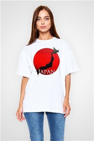 Japonya Beyaz Unisex Oversize Tişört T-Shirt