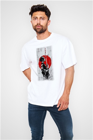 Japonya Beyaz Unisex Oversize Tişört T-Shirt