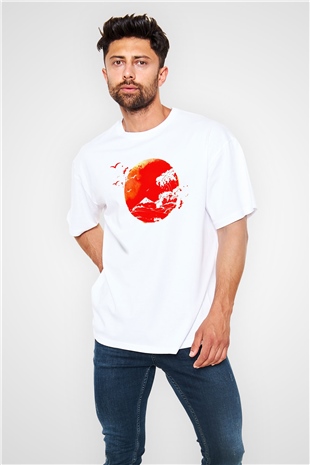 Japonya Beyaz Unisex Oversize Tişört T-Shirt