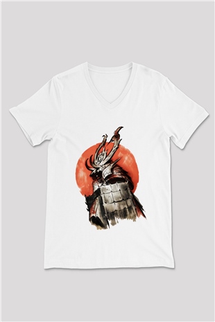 Japonya Beyaz Unisex V Yaka Tişört T-Shirt