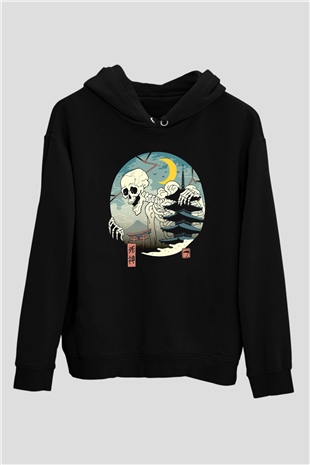 Japonya İskeletSiyah  Unisex Hoodie