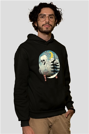 Japonya İskeletSiyah  Unisex Hoodie