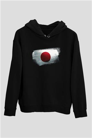 Japonya - Japan Bayrağı Baskılı Unisex Siyah Hoodie