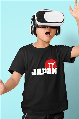Japonya Siyah Unisex Çocuk Tişört
