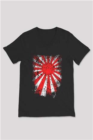Japonya Siyah Unisex V Yaka Tişört