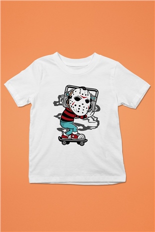 Jason Boombox Baskılı Unisex Beyaz Çocuk Tişört