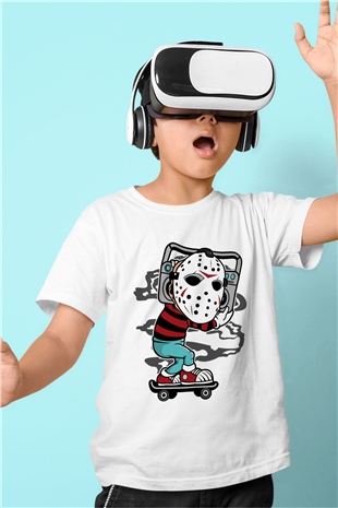 Jason Boombox Baskılı Unisex Beyaz Çocuk Tişört