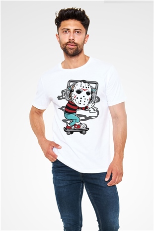 Jason Boombox Baskılı Unisex Beyaz Tişört