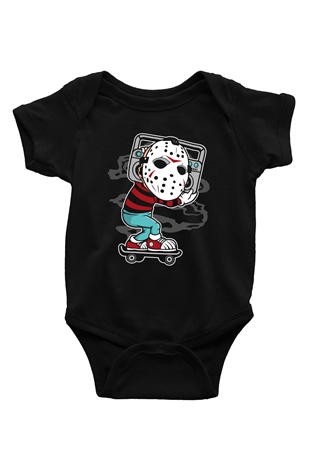 Jason Boombox Baskılı Unisex Siyah Bebek Body - Zıbın
