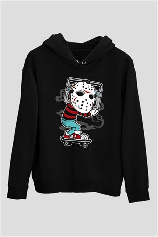 Jason Boombox Baskılı Unisex Siyah Hoodie
