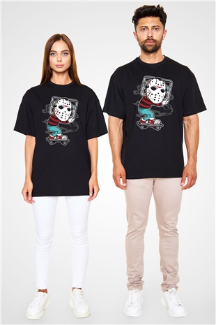 Jason Boombox Baskılı Unisex Siyah Oversize Tişört