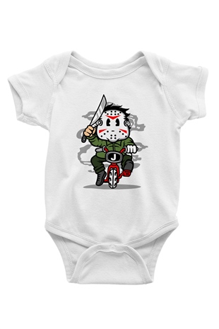 Jason Minibike Baskılı Unisex Beyaz Bebek Body - Zıbın