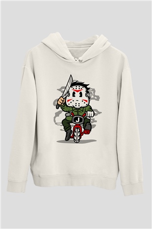 Jason Minibike Baskılı Unisex Beyaz Hoodie