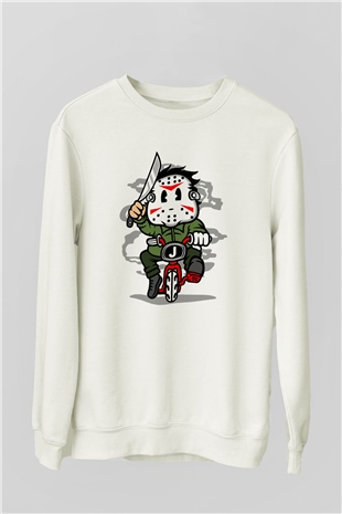Jason Minibike Baskılı Unisex Beyaz Sweatshirt