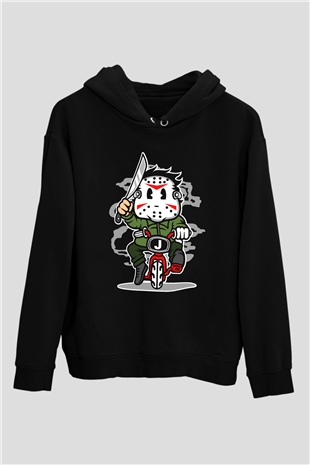 Jason Minibike Baskılı Unisex Siyah Hoodie