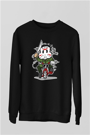 Jason Minibike Baskılı Unisex Siyah Sweatshirt