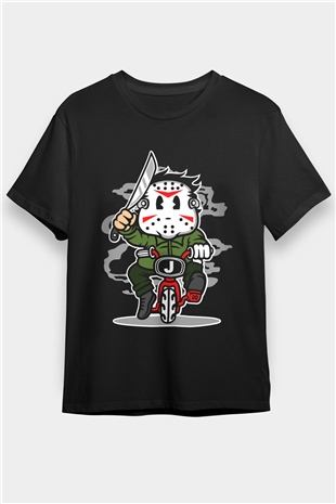 Jason Minibike Baskılı Unisex Siyah Tişört
