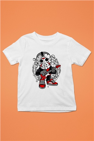 Jason Rockstar Baskılı Unisex Beyaz Çocuk Tişört