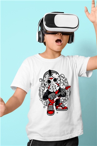 Jason Rockstar Baskılı Unisex Beyaz Çocuk Tişört