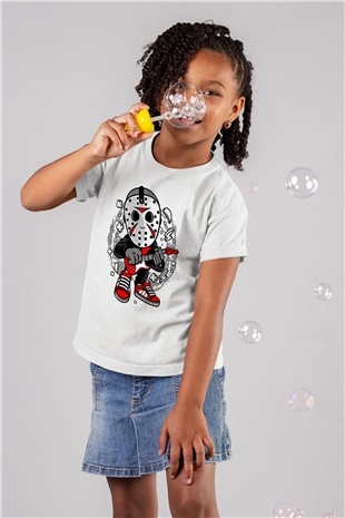 Jason Rockstar Baskılı Unisex Beyaz Çocuk Tişört