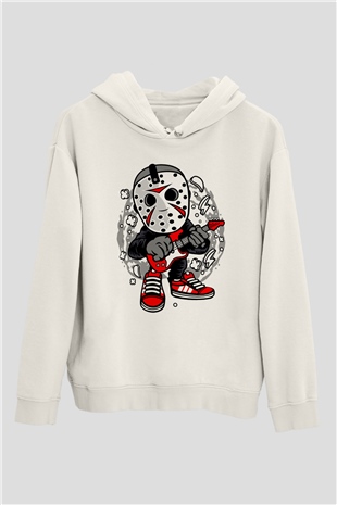 Jason Rockstar Baskılı Unisex Beyaz Hoodie
