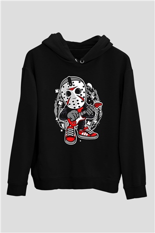 Jason Rockstar Baskılı Unisex Siyah Hoodie