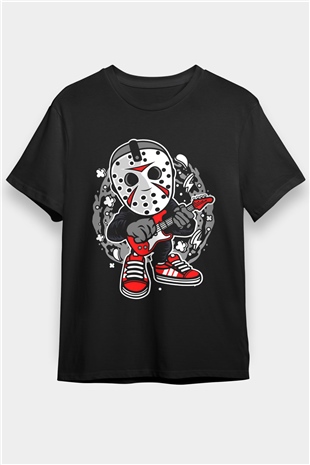 Jason Rockstar Baskılı Unisex Siyah Tişört