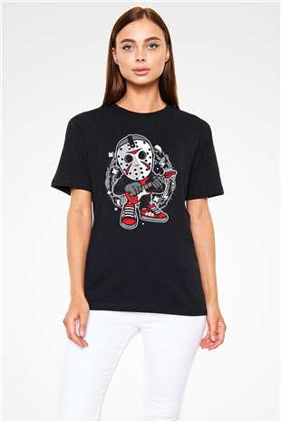Jason Rockstar Baskılı Unisex Siyah Tişört