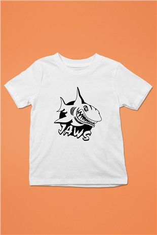 Jaws Baskılı Beyaz Unisex Çocuk Tişört