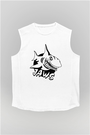 Jaws Beyaz Unisex Kolsuz Tişört