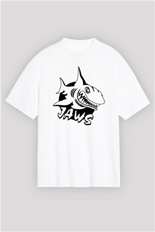 Jaws Beyaz Unisex Oversize Tişört T-Shirt