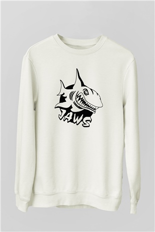 Jaws Beyaz Unisex Sweatshirt