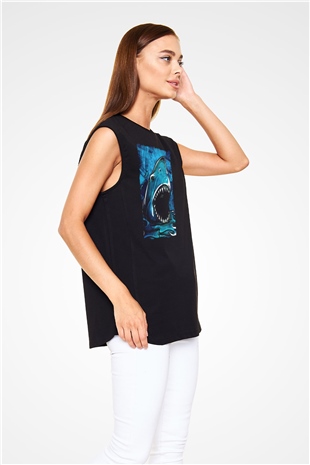 Jaws Siyah Unisex Kolsuz Tişört