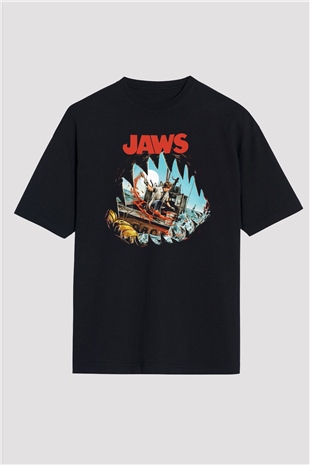 Jaws Siyah Unisex Oversize Tişört T-Shirt