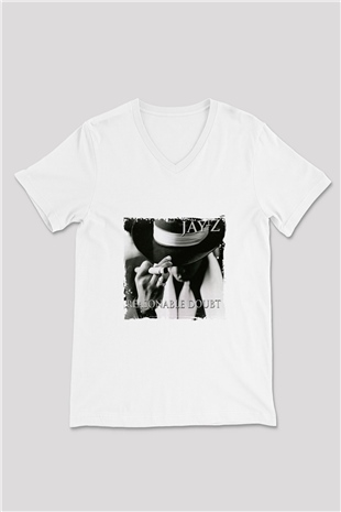 Jay-Z Baskılı Beyaz V Yaka Unisex Tişört