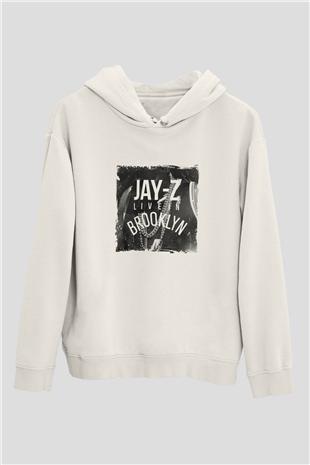 Jay-Z Baskılı Unisex Beyaz Kapüşonlu Sweatshirt