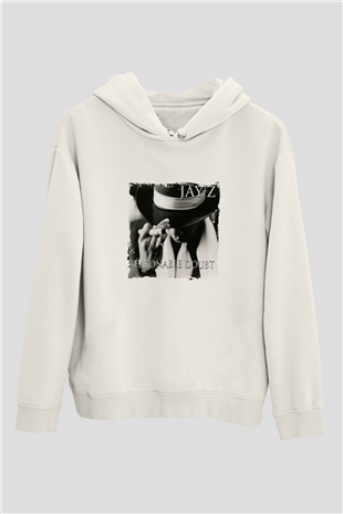 Jay-Z Baskılı Unisex Beyaz Kapüşonlu Sweatshirt