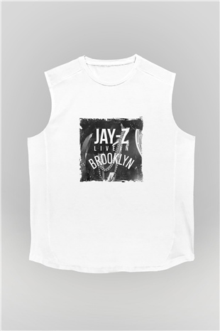 Jay-Z Baskılı Unisex Beyaz Kolsuz Tişört