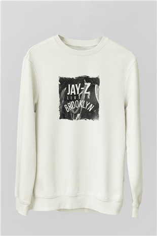 Jay-Z Baskılı Unisex Beyaz Sweatshirt