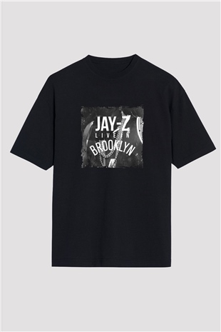 Jay-Z Baskılı Unisex Oversize Siyah Tişört